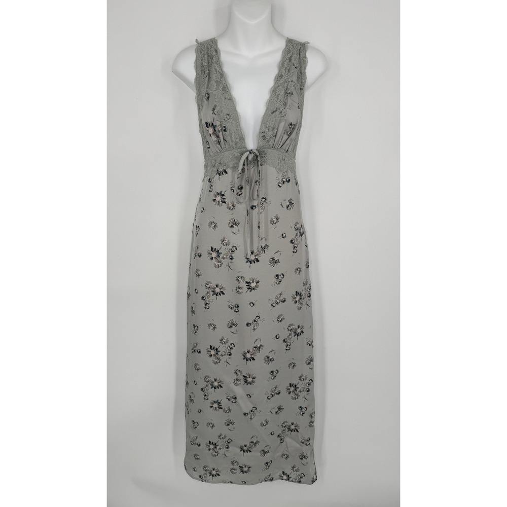Fore Womens Lace Trim Maxi Dress Size XS Gray Floral Fairycore Y2K Boho Cottage